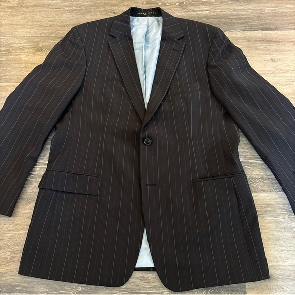 Hugo Boss Columbo 100% Virgin Wool Sports Coat: Black with Blue Pinstripes 42R